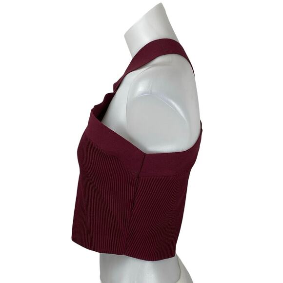 NEW Aritzia Babaton Red Maroon Sleeveless Rib Knit Ha;ter Crop Tank Top Size XL - Picture 2 of 6